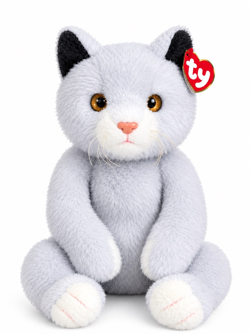 Vintage Ty Classic Light Gray & White Plush Cat with Amber Eyes “Pearl” 2000